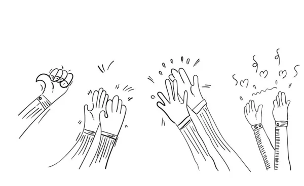 Çizimi Alkış Seti Eller Çırpma Hareketi Doodle Stili — Stok fotoğraf