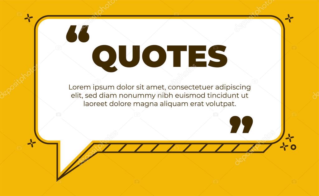 Typography design quote chatbubble background. Rem ark quote textbox postertem plate concept. Blank em pty fram e citation.Q uotation paragraph sym bolicon.Doublebracketcom m am arkwith yelow colour