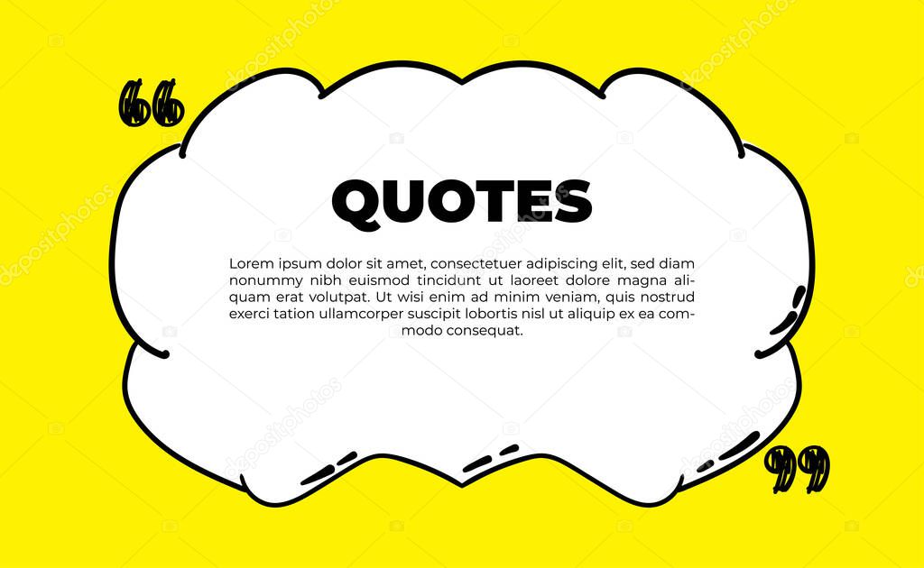Typography design quote chatbubble background. Rem ark quote textbox postertem plate concept. Blank em pty fram e citation.Q uotation paragraph sym bolicon.Doublebracketcom m am arkwith yelow colour