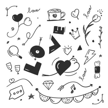 Soyut karalama elementleri. Aşk karalama konsepti.