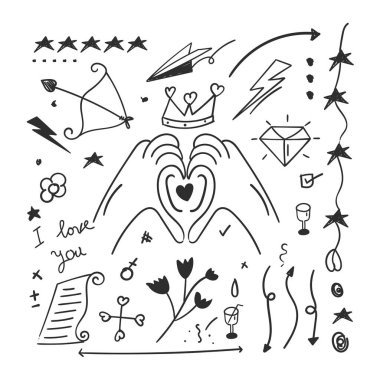 Soyut karalama elementleri. Aşk karalama konsepti.