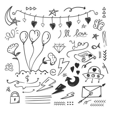 Soyut karalama elementleri. Aşk karalama konsepti.