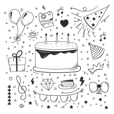 Doğum günün kutlu olsun, karalama stili. Doğum günün kutlu olsun. öge tasarım daveti, duvar kağıdı veya sosyal medya beslemesi için kullan.