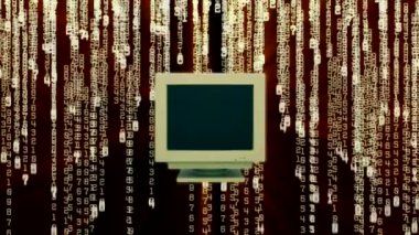 İplik, değiştirme'yi açma ve kırmızı matris stili arka plan Crt monitöre yaklaşıyor. UHD