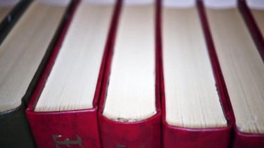 Movement of a view from left to right along the book spines