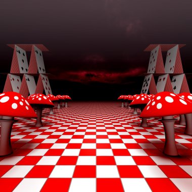 Amanita ve iskambil satranç - 3d işleme üzerinde