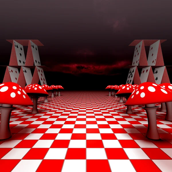 Amanita ve iskambil satranç - 3d işleme üzerinde