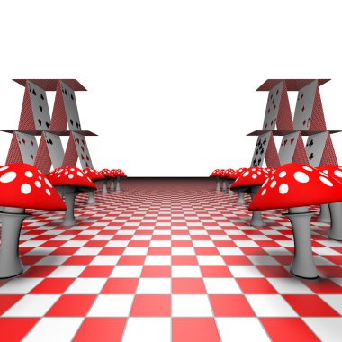 Amanita ve iskambil satranç - 3d işleme üzerinde