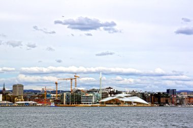 Denizden Oslo ve Oslo Fiyordu için görüntüleyin. Norveç, 08 Mayıs 2013