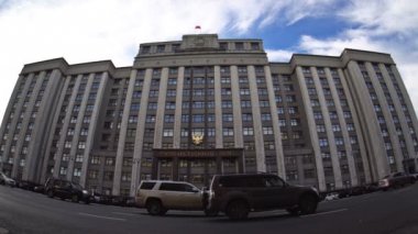 Devlet Duma - alt evin (Rus Parlamentosu, yasama organı) Rusya Federasyonu Federal Meclisi. Balıkgözü. UHD - 4k. 6 Eylül 2016. Moscow, Rusya Federasyonu