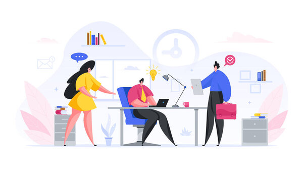 Маркетинговая команда разрабатывает новую концепцию вектора бизнес-проектов