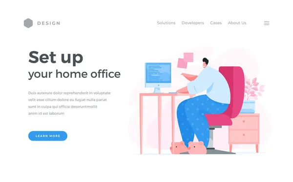 隔離中に快適なワークスペースを作成するための漫画バナーアドバイス — ストックベクタ