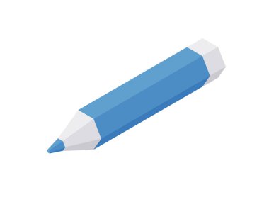 Sharpened pencil isometric illustration. Blue wooden tool for drawing and notes on paper. clipart