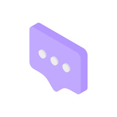 Sosyal uygulama bildirimi izometrik kavram. Mor 3D destekli ileti simgesi.