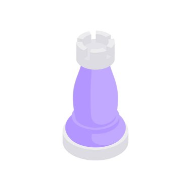 Satranç kalesi izometrik simgesi. Büyük, mor, oynanabilir kale savunma ve saldırı..