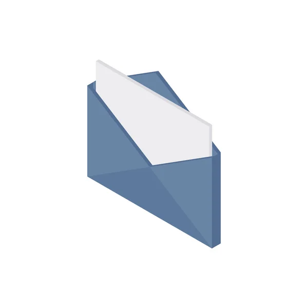 Lire le message icône isométrique. Une enveloppe grise ouverte avec une feuille blanche. — Image vectorielle