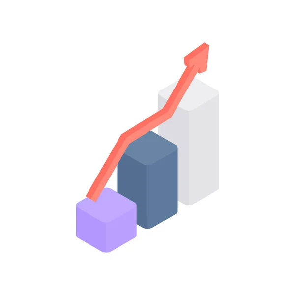 Infografische groei vector isometrie. Rode pijl op statistische kolommen. — Stockvector