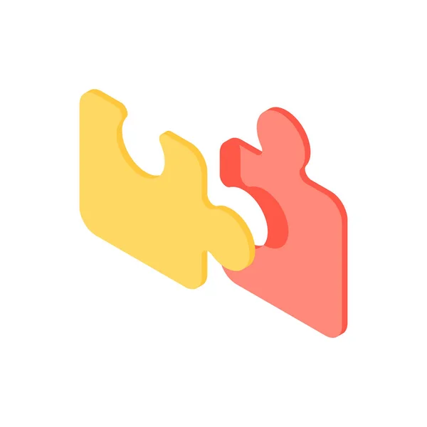 Puzzle pieces isometric icon. Logic puzzle with yellow and red details colored connection elements. — Stock Vector