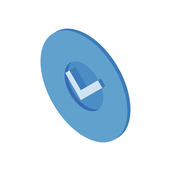 Markeer het symbool isometrische pictogram. Akkoord merkteken in blauwe cirkel. — Stockvector