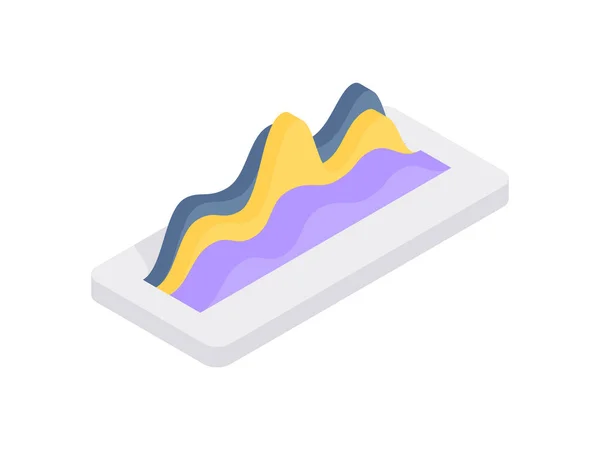 Dynamique statistique du marché icône vectorielle isométrique. Vibrations violettes ondulées avec élévations jaunes. — Image vectorielle