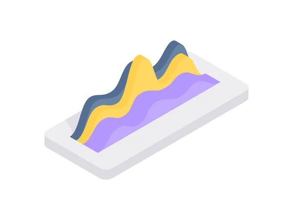 Icona vettoriale isometrica dinamica statistica del mercato. Vibrazioni viola ondulate con aumenti gialli. — Vettoriale Stock