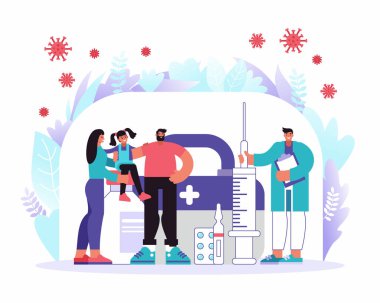 Modern aile ve doktor virüsle korunuyor.