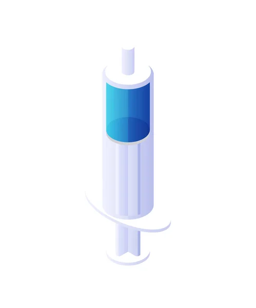 Jeringa médica vector isométrico. Dispositivo blanco con líquido azul para inyección intramuscular e intravenosa. — Archivo Imágenes Vectoriales