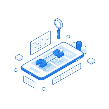Çeşitli ayarlara sahip Isometric modern cep telefonu