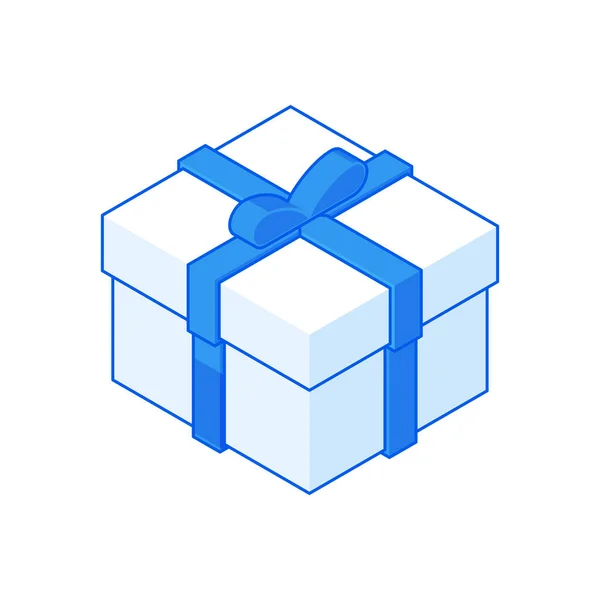 Cartoon white gift box with blue ribbon — Stock Vector
