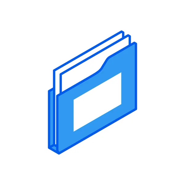 Carpeta de archivos con icono isométrico de documentación. Forma de almacenamiento azul con hojas blancas — Vector de stock