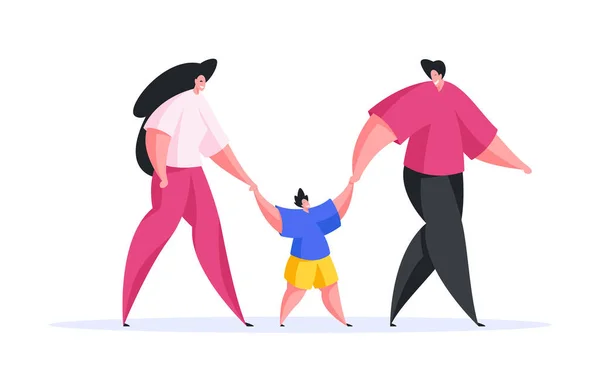 Ευτυχισμένη οικογένεια κινουμένων σχεδίων με το παιδί περπατώντας μαζί — Διανυσματικό Αρχείο