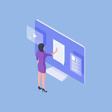 Woman working with online document on computer