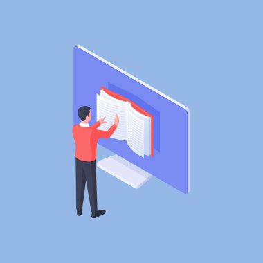 Smart man reading online book on computer