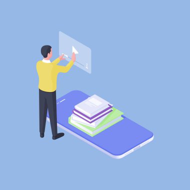 Smart male student watching video while studying