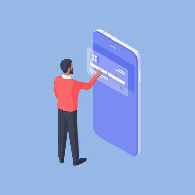 Man entering credit card credential in online app