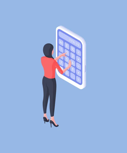 使用工作期间计算的女性会计师 — 图库矢量图片
