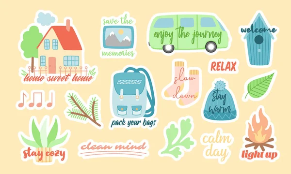 Set of stickers for travel and camping — Stock Vector