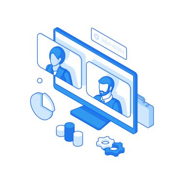 Video konferanslı bilgisayar monitörünün vektör pankartı