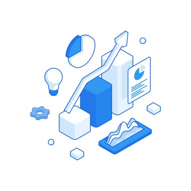 Başarılı iş için Isometric vektör yükselen grafik