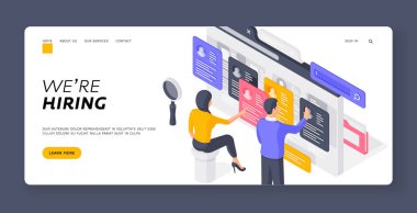 İzometrik vektör illüstrasyonuna devam eden insan kaynakları uzmanları