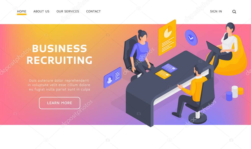Human resources specialists recruiting employee isometric vector illustration.