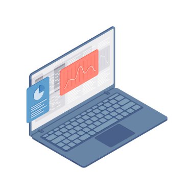 Finansal tablosu ve grafiği olan çizgi film dizüstü bilgisayarı