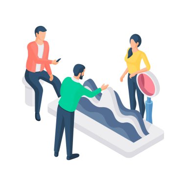 Bir grup karikatür yöneticisi iş haritasını analiz ediyor.