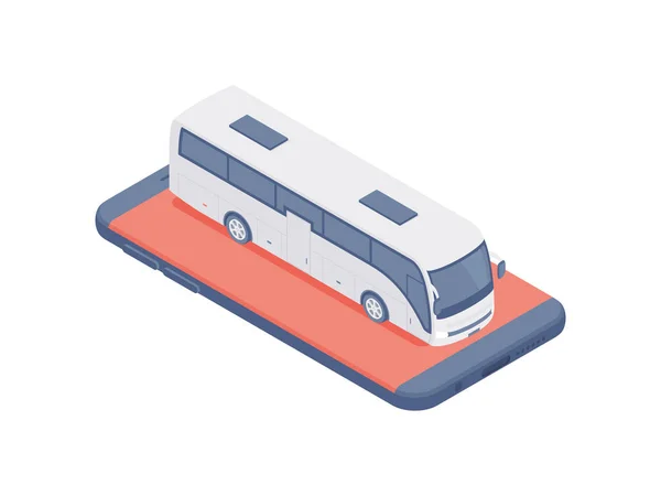 Концепция онлайн-бронирования путешествия с помощью автобуса и смартфона — стоковый вектор