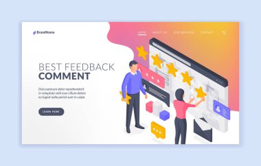 İnsanlar en iyi yorumları bırakıyorlar. İzometrik vektör pankartı