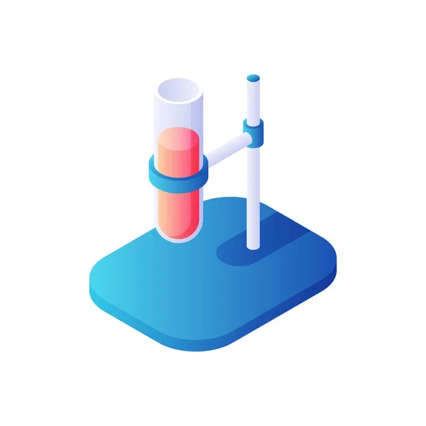 Test tube tripod isometric vector. Glassware with red liquid white metal holder. — Stock Vector