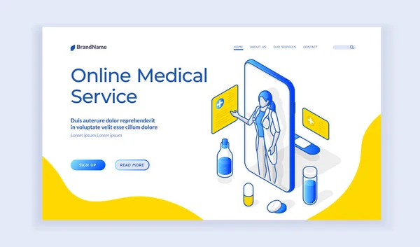 Banner web de publicidad en línea aplicación de servicio médico — Vector de stock