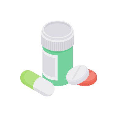 Kapalı kavanozun yanında vektör hapları ve haplar