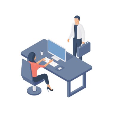 Beyaz arkaplanda İK yöneticisi ve başvuru sahibi