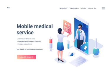 Telefonda uygun tıbbi hizmetleri kullanan Isome kadını.